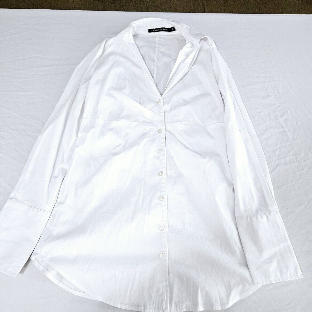 Calvin Klien Jeans Womens Button Up Blouse White Size SP Cotton Blend Collar